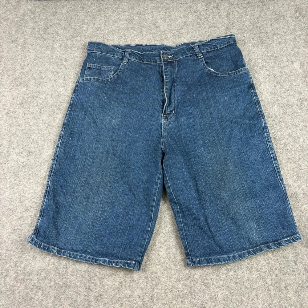 Denim‎ Jorts Mens 42 Dark Wash Baggy Star Button Y2K Skate Shorts Wide Leg Surf
